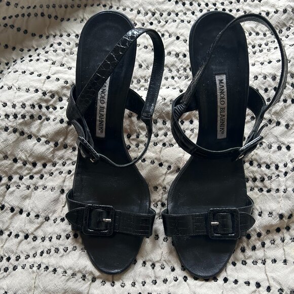 Manolo Blahnik Black Buckled Sandal Size 40 - Picture 3 of 5